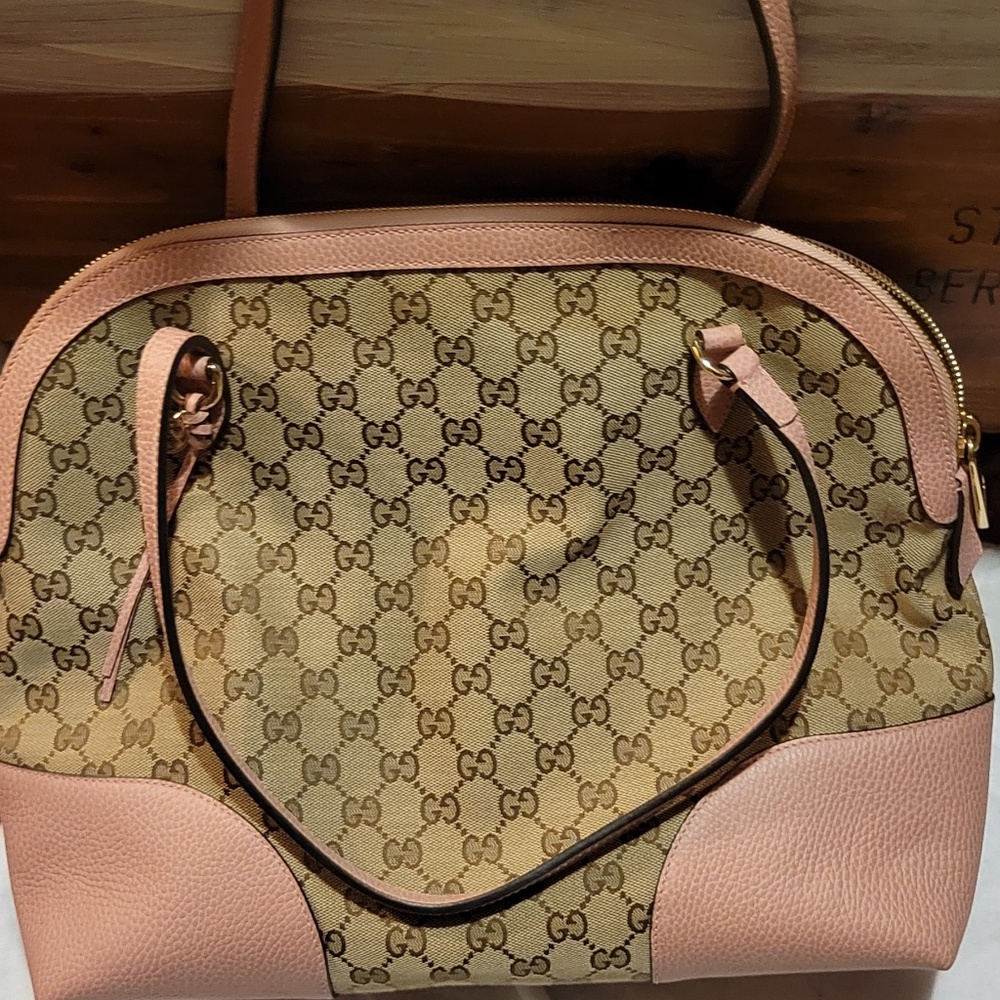 GUCCI Bree GG canvas with pink leather - medium tote - AUTHENTIC